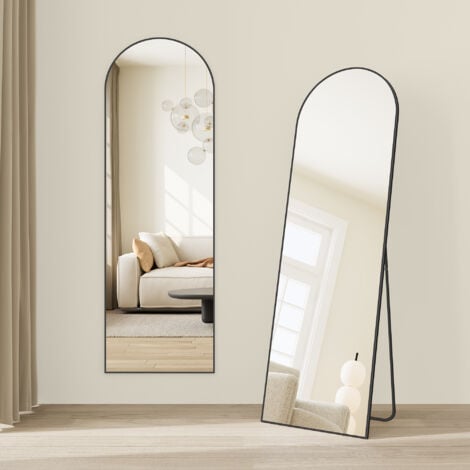 SONGMICS Miroir Intégral, 160 x 50 cm, Miroir Arqué sur Pied, à Poser au Sol, Cadre en Alliage d’Aluminium, Verre Trempé, pour Chambre, Salon, Dressing, Noir d'Encre