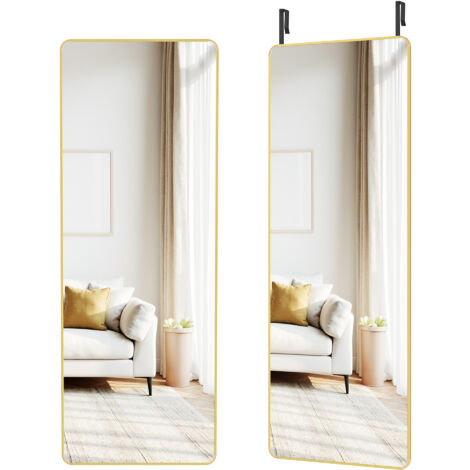 Miroir Intégral Suspendu, 120 x 40 cm, Miroir Rectangulaire, Cadre en Alliage d'Aluminium, Verre Trempé, pour Chambre, Salon, Dressing, Doré Clair