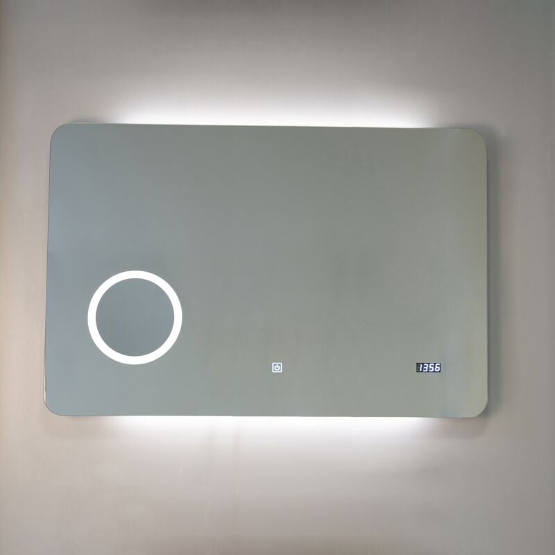 Iperbriko - Miroir led 100x70 avec lentille et horloge