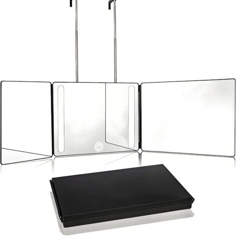 Miroir LED 360°de Maquillage miroir mural Maquillage Lumineux Degrés Pliant Salle Miroirs 3 Voies avec Supports Hauteur RéGlable, pour Maquillage Douche Rasage Couper Les Cheveux