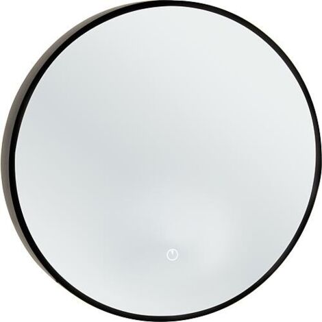 Miroir LED Aelva avec interrupteurs tactiles, avec cadre noir, Ø 500 mm