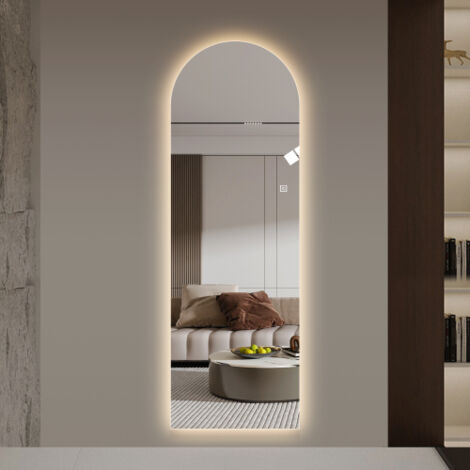 Miroir LED Arqué Pleine Longueur Dimmable 165x50cm Anti-Explosion Haute Résolution Montage Murale ou Sur Pied