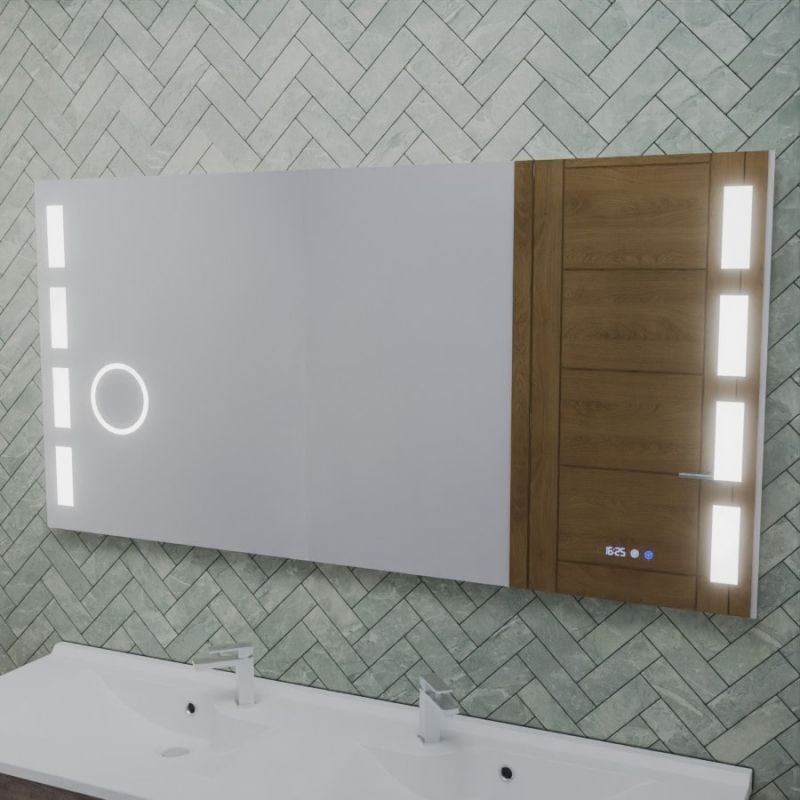 Cuisibane - Miroir led avec antibuée, loupe et horloge excell plus - 140 x 70 cm