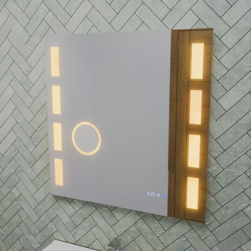 Cuisibane - Miroir led avec antibuée, loupe et horloge excell plus - 70 x 70 cm