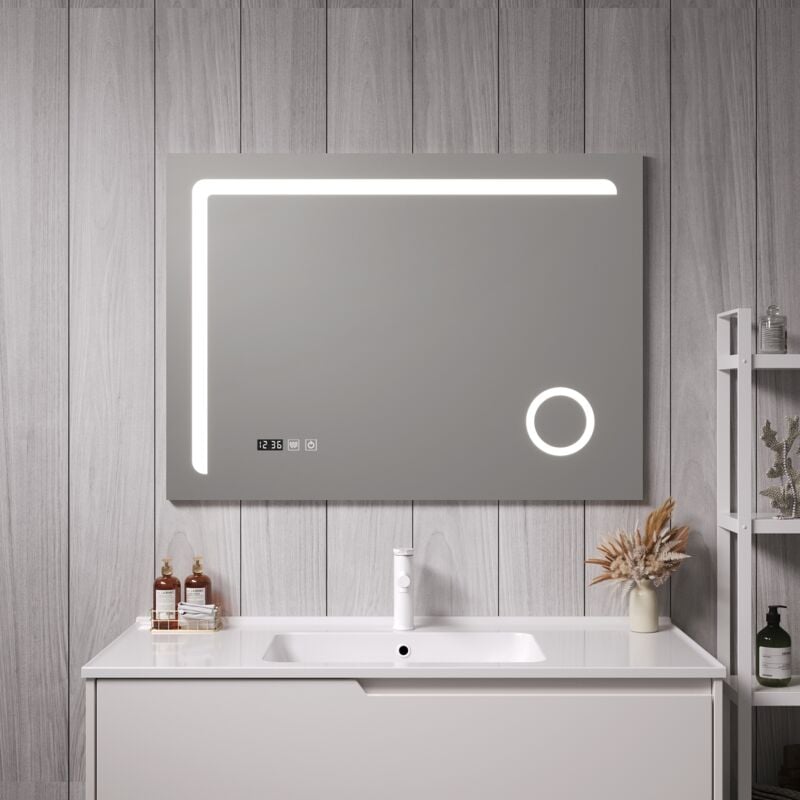 Pro.tec - Miroir led Chambave pour salle de bain 70 x 100 cm argent