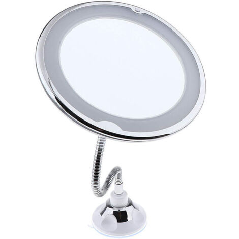 miroir LED de maquillage, grossissant 10 x 14 LED, col de cygne 360°, blanc/argenté，ventouse, miroir pliable flexible