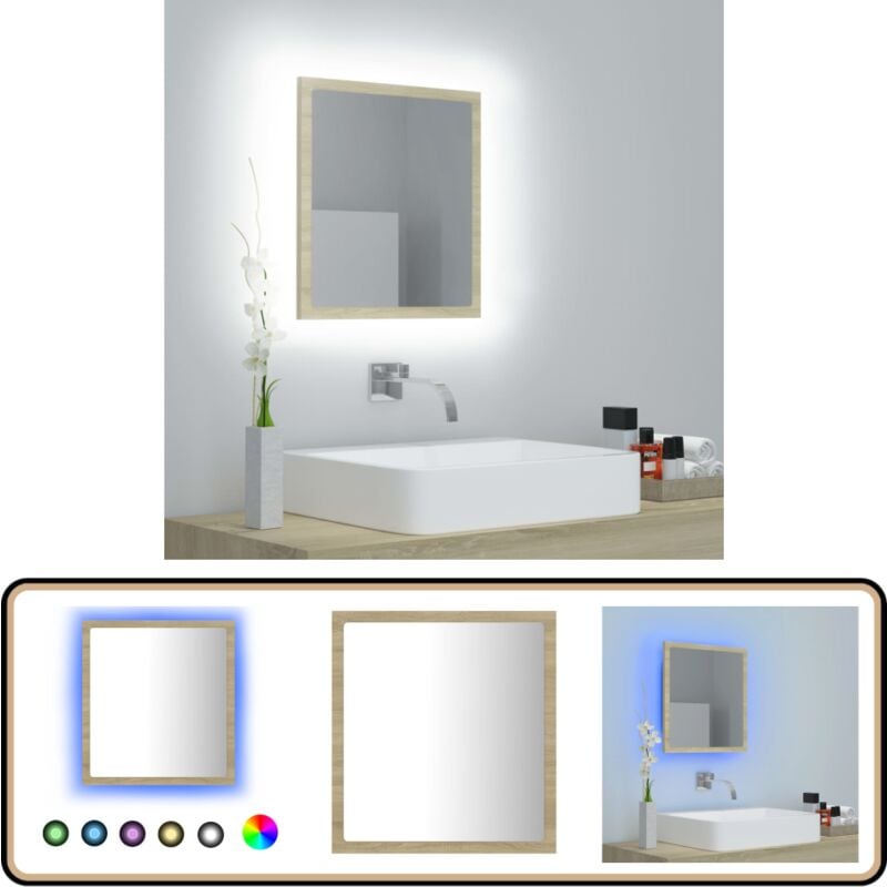 Miroir led de salle de bain Chêne sonoma 40x8,5x37 cm Acrylique - Miroir Led - Miroir Salle De Bain - Meuble Salle De Bain - Éclairage Salle De Bain