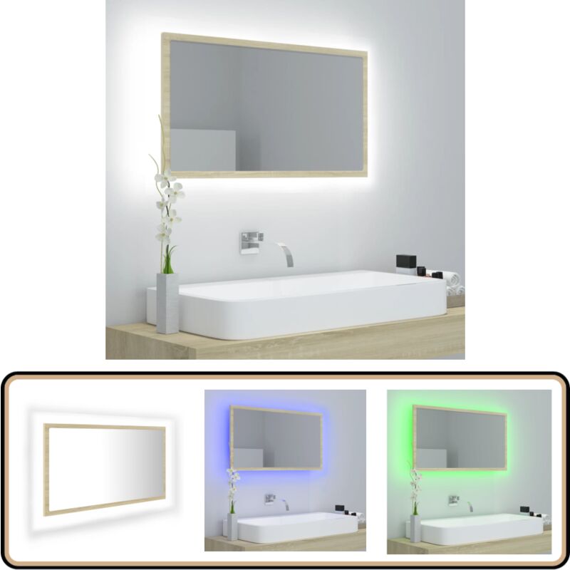 Miroir led de salle de bain Chêne sonoma 80x8,5x37 cm Acrylique - Miroir Led - Miroir Salle De Bain - Meuble Salle De Bain - Éclairage Salle De Bain