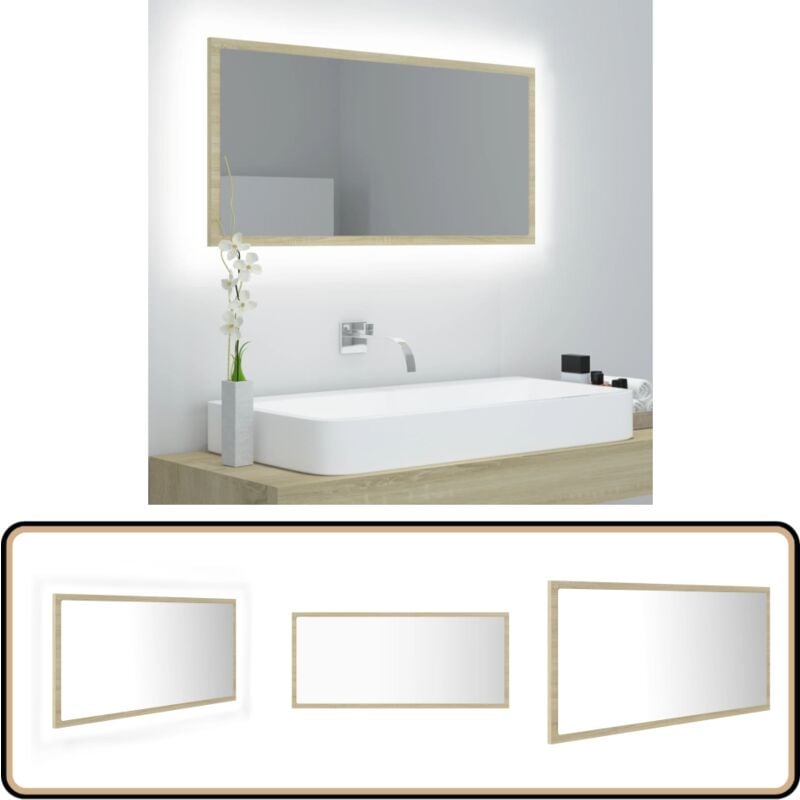 Miroir led de salle de bain Chêne sonoma 90x8,5x37 cm Acrylique - Miroir Led - Miroir Salle De Bain - Meuble Salle De Bain - Éclairage Salle De Bain