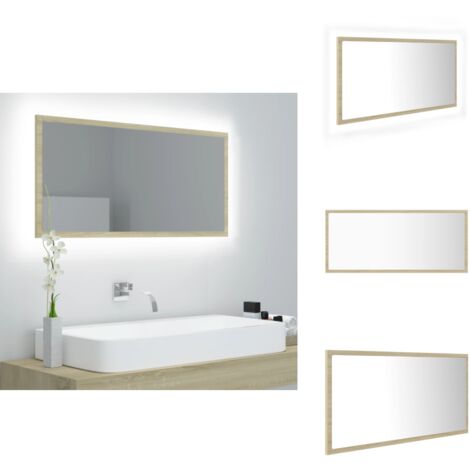 Miroir LED de salle de bain Chêne sonoma 90x8,5x37 cm Acrylique - Miroir Led - Miroir Salle De Bain - Meuble Salle De Bain - Éclairage Salle De Bain - Décoration Salle De Bain