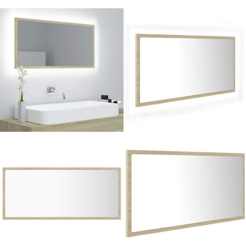 Miroir led de salle de bain Chêne sonoma 90x8,5x37 cm Acrylique - Miroir Led - Miroir Salle De Bain - Meuble Salle De Bain - Éclairage Salle De Bain