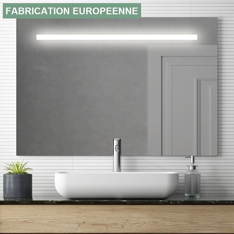 Miroir éclairage LED de salle de bain STAM avec interrupteur tactile - 120x80cm