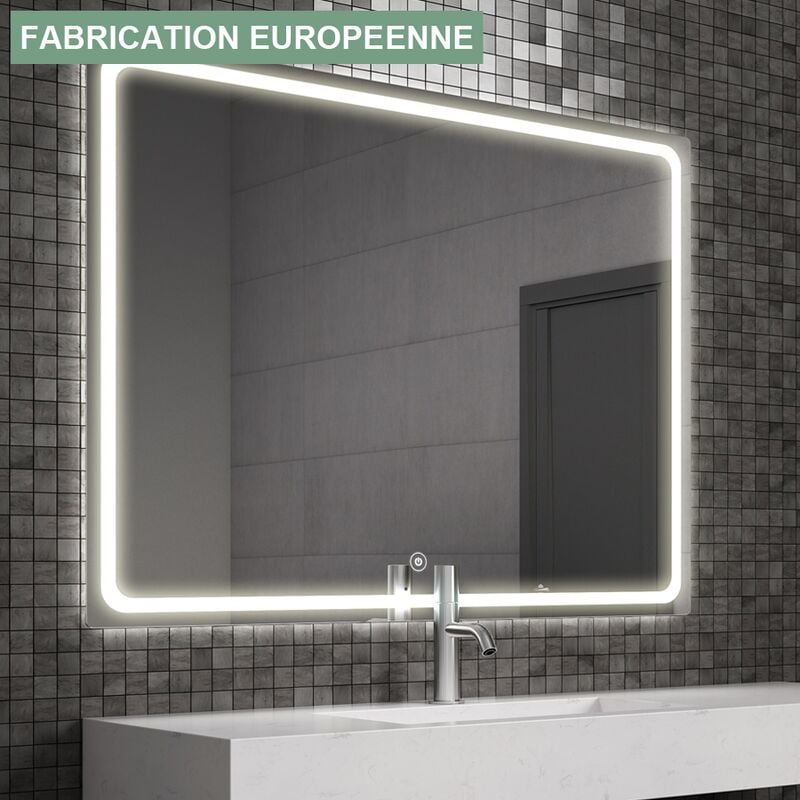 Cosyneo - Miroir éclairage led de salle de bain veldi avec interrupteur tactile - 100x80cm