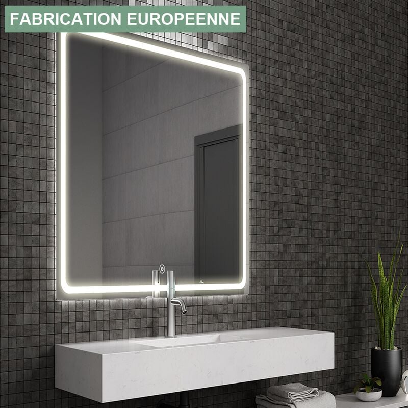 Miroir éclairage led de salle de bain veldi avec interrupteur tactile - 80x80cm