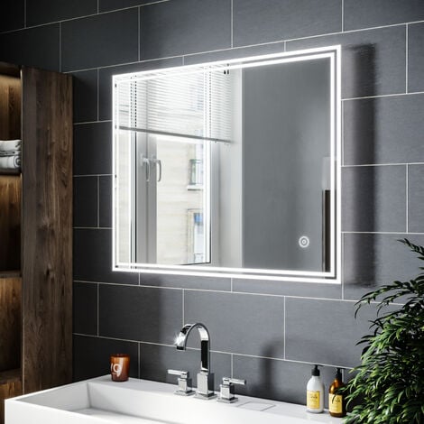 Miroir LED anti-buée de salle de bains 60x50/90x70/100x60 cm miroir mural avec interrupteur touch modèle moderne lumière blanc froid