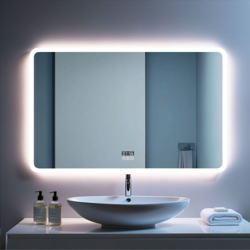 Saniland - Miroir led Dimmable pour Salle de Bain avec Haut-Parleurs Bluetooth et Fonction Anti-Buée, Dimensions 80x60