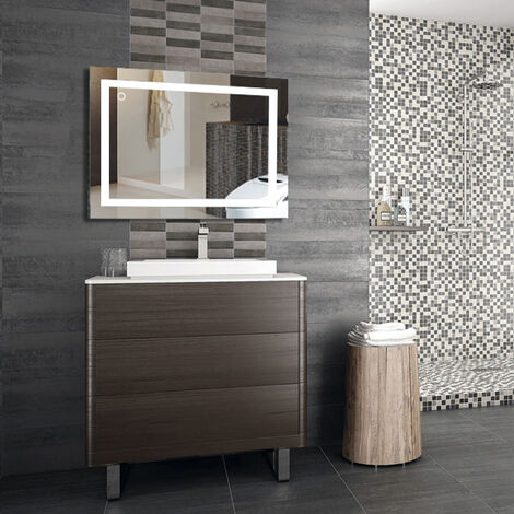 Miroir LED Lampe de Miroir Éclairage Salle de Bain Miroir Lumineux Verre Trempé Design Carré - 100  60 cm