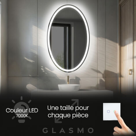 Miroir LED Lumineux 50x70 cm Vivian - Vertical Ovale de Salle de Bain Mural avec éclairage Blanc Froid 7000K