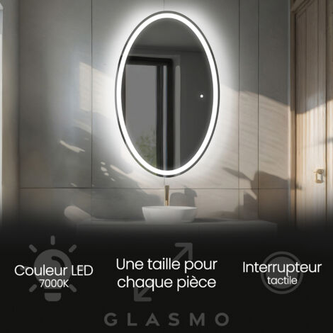 Miroir LED Lumineux 50x70 cm Vivian - Vertical Ovale de Salle de Bain Mural avec éclairage Blanc Froid 7000K avec Interrupteur Tactile