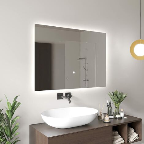 Miroir asymétrique avec lumiere LED 54x54 cm Miroir de Salle de Bain Blanc  Froid 7000K JAJ221