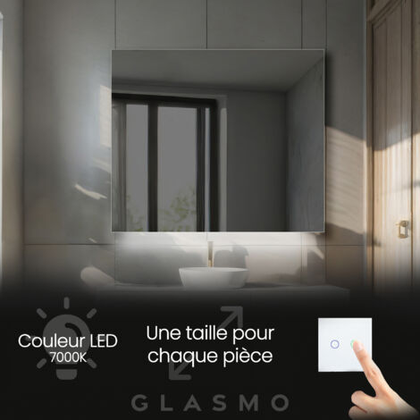 Miroir LED Lumineux 80x90 cm Ivy - Vertical Rectangulaire de Salle de Bain Mural avec éclairage Blanc Froid 7000K