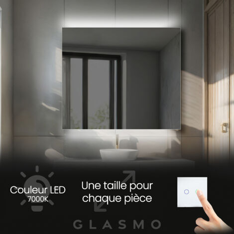Miroir LED Lumineux 90x80 cm Eliza - Horizontal Rectangulaire de Salle de Bain Mural avec éclairage Blanc Froid 7000K