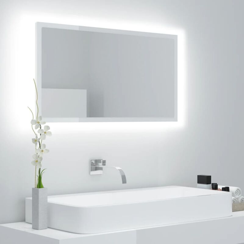 Miroir à led Miroir Salle de bain - Blanc brillant 80x8,5x37 cm Aggloméré