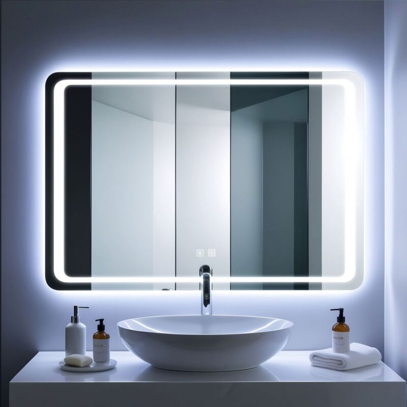 Miroir led Moderne pour Salle de Bain - Éclairage 6000K avec Touches Tactiles Intégrées - 90x65 cm - Saniland
