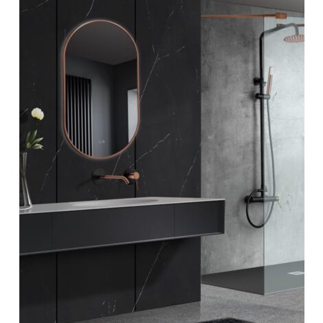 Miroir LED pour salle de bain, dressing, maquillage avec cadre Or Rose Brossé, lumière triled rétroéclairée - Interrupteur Tactile - Anti-buée 50x90cm