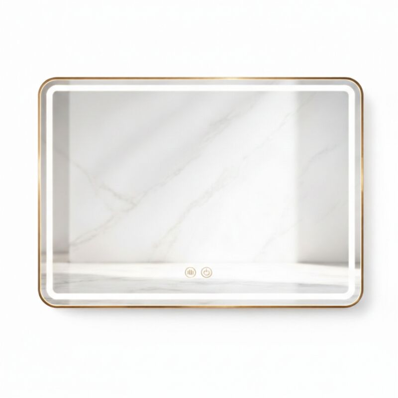 Miroir LED rectangulaire - 80 x 60 cm - Double éclairage LED façade et arrière - Or - VALORIA