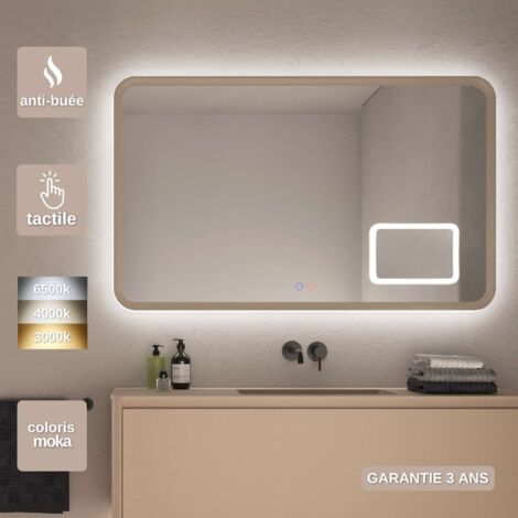 Miroir LED Réglable 80X80cm Moka - Rétro-éclairé &  Éclairage Frontal - Commandes Tactiles & Anti-Buée - Zone X3 - DUOMO LEDIMEX