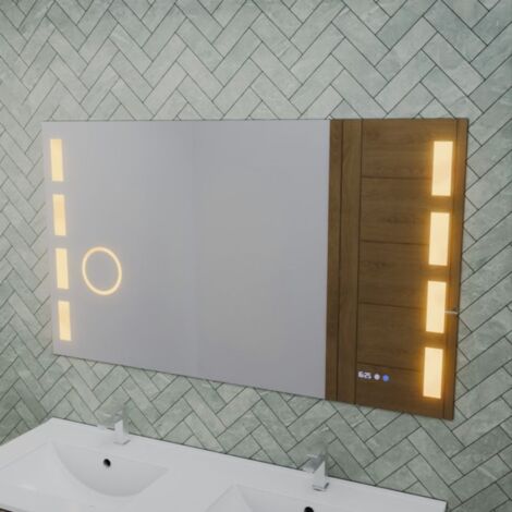 Miroir LED réglable EXCELL PLUS - 120 x 70 cm avec antibuée, loupe et horloge