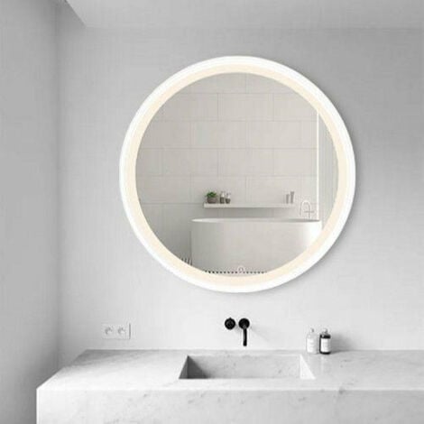 Miroir LED Rond 32W 58cm avec Interrupteur Tactile Cadre Blanc pour Salle de Bain - SILAMP