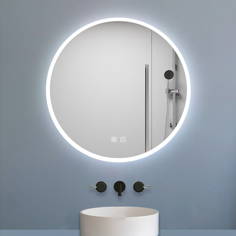 Biubiubath - 60cm miroir avec anti-buée +3 couleurs led + luminosité réglables rond + interrupteur tactile, miroir de salle de bain 2