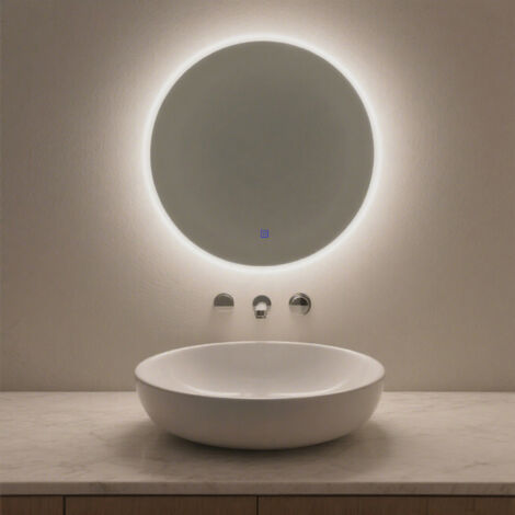Miroir LED rond salle de bain 60 cm – Éclairage LED, 3 couleurs de lumière, variateur tactile