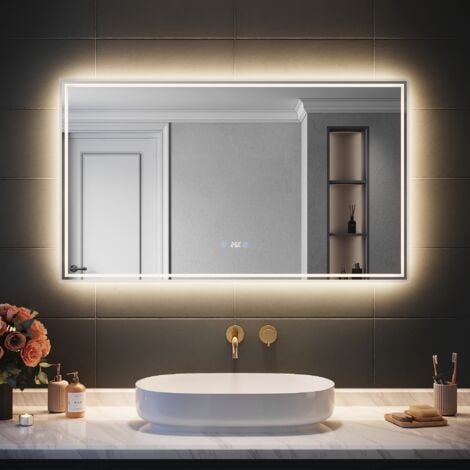 SIRHONA Miroir LED Salle de Bain Bluetooth 120x70cm - Miroir Lumineux avec Anti-buée, Affichage de l'Heure et Température，trois températures de couleur