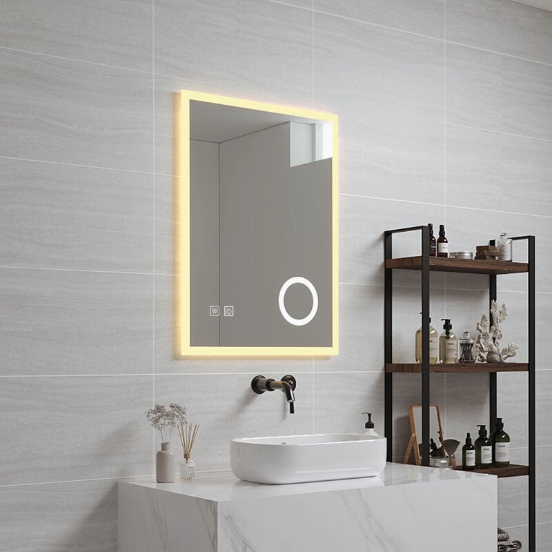 Pro.tec - Miroir led Scafa pour salle de bain avec loupe 3 fois 70 x 50 cm blanc
