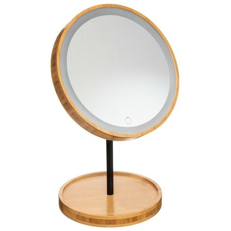 Miroir LED sur pied en bambou