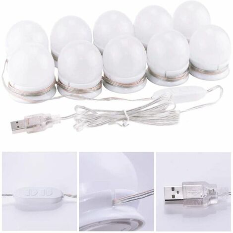 Miroir Lumière 10 Hollywood Ampoules Dimmable LED Lumière Kit Salle De Bains Miroir Lumière 3 Couleurs (Miroir Non Inclus)