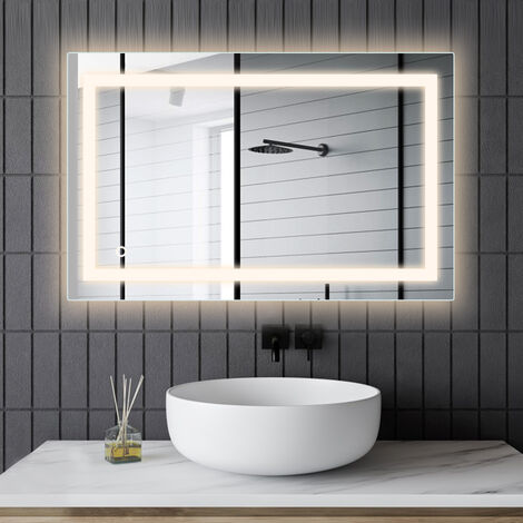 Miroir lumineux de salle de bain 50 x 70 cm – Éclairage LED économe – Interrupteur tactile – Indice de rendu des couleurs Ra > 90 – Oobest - LED 50 X