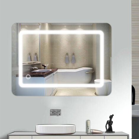 Miroir lumineux de salle de bain 50x70 cm – Verre et aluminium – Interrupteur tactile – Norme IP44 pour humidité – Éclairage LED 9W – Oobest