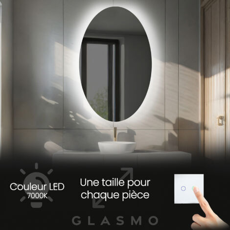 Miroir lumineux de salle de bain 60x100 cm Violet - Vertical Ovale Moderne Miroir avec LED Illumination - Blanc Froid 7000 K
