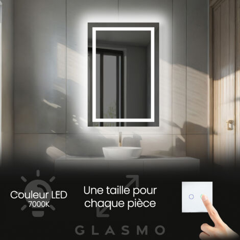 Miroir lumineux de salle de bain 60x110 cm Julia - Vertical Rectangulaire Moderne Miroir avec LED Illumination - Blanc Froid 7000 K