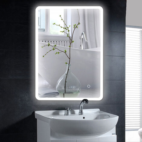 Miroir lumineux de salle de bain 70×50 cm – Verre trempé – Éclairage LED 22W 6400K – Dimmable avec trois températures de couleur – Jeobest