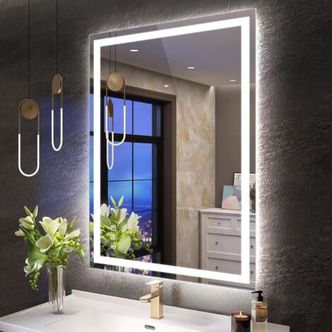 Miroir lumineux de salle de bain 80x60 cm – Bluetooth – Désembuage – Dimmable – IP44 – Éclairage LED haute efficacité