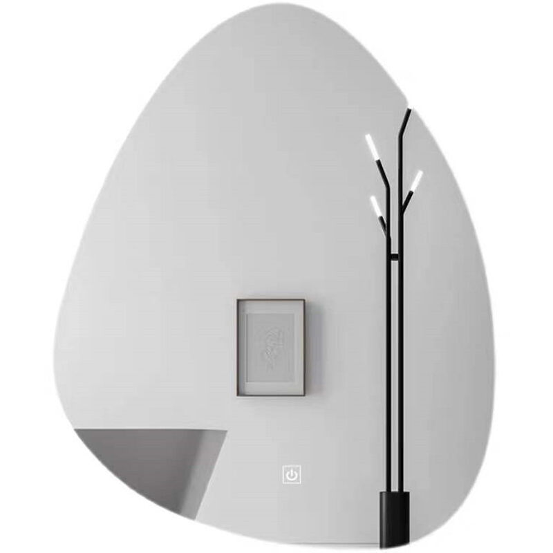 Miroir lumineux de salle de bain avec interrupteur tactile, 3 couleurs de lumière et luminosité réglable, anti-buée - asymétrique 50x70cm