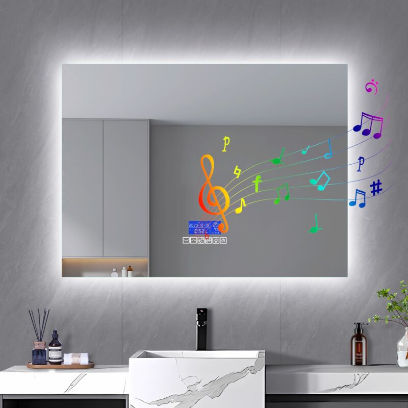 Miroir lumineux de salle de bain - De salle de bains, Avec éclairage LED, Cosmétiques Mural, haut-parleur Bluetooth, Commande par Effleurement, trois