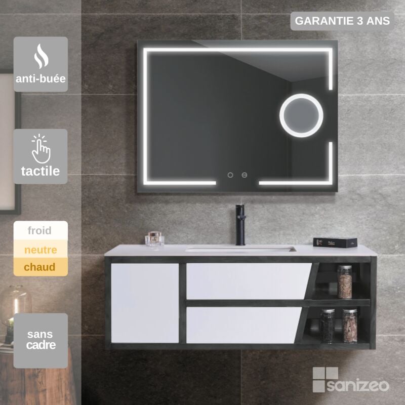 Ledimex - Miroir Salle de Bains Lumineux malta Anti-Buée et Éclairage Frontal Triled Tactile On/Off et Zone Grossissant X5 100x80cm by sanizéo
