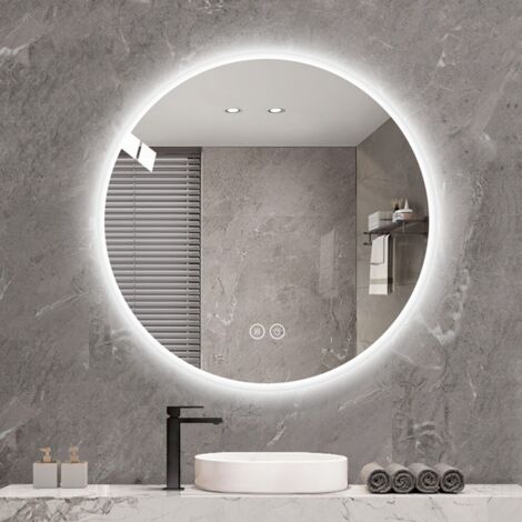 Miroir lumineux de salle de bain rond-70 cm LED-éclairage 3 tons-dimmable-anti-buée-maquillage-décoration moderne-70x70x3(cm)