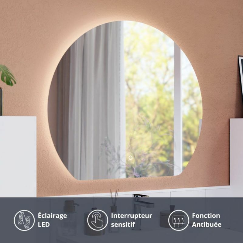 Miroir lumineux demi-cercle avec antibuée ECLIPSE 80 cm